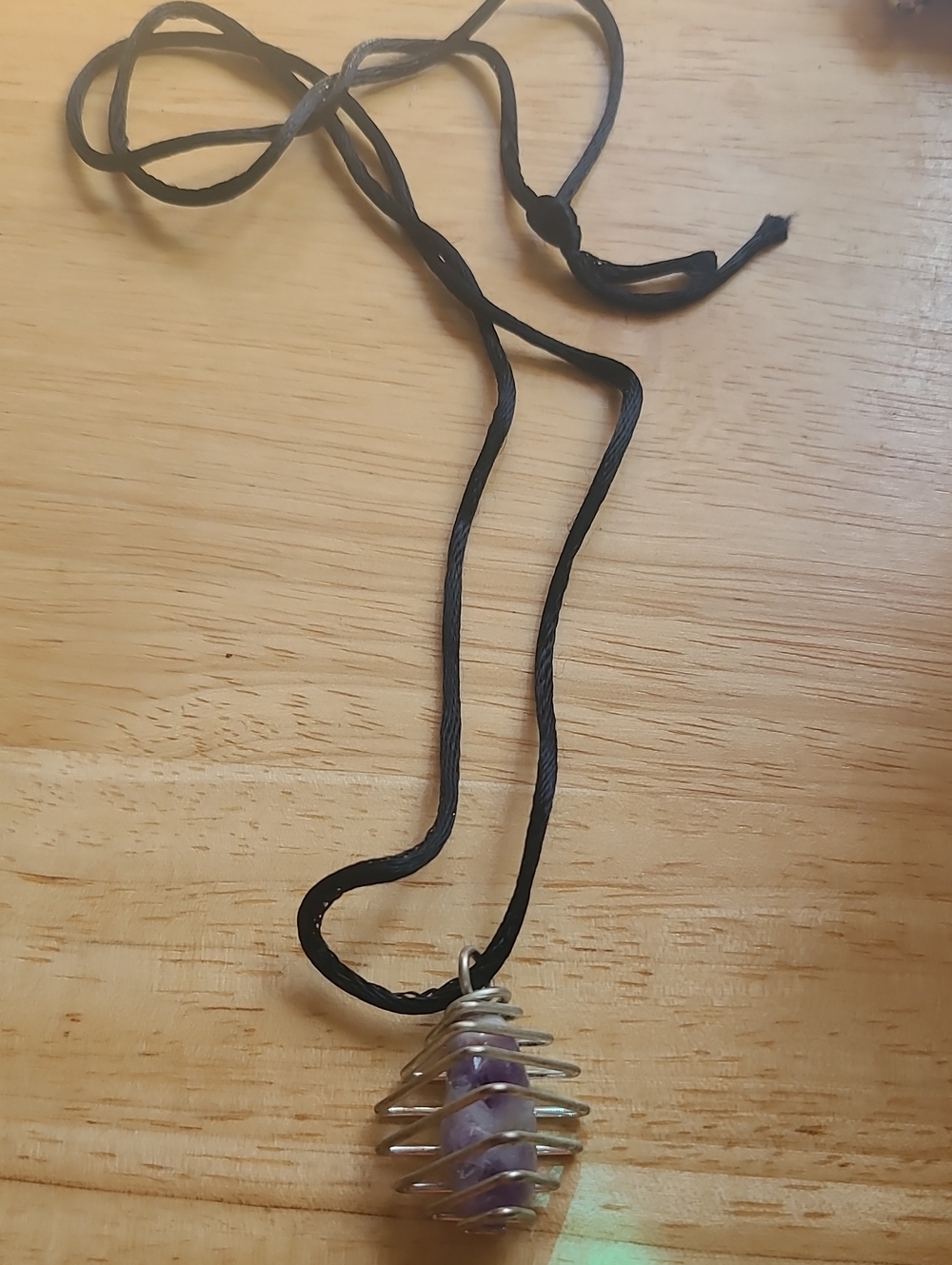 Amethyst Pendant Necklace on Black Cord